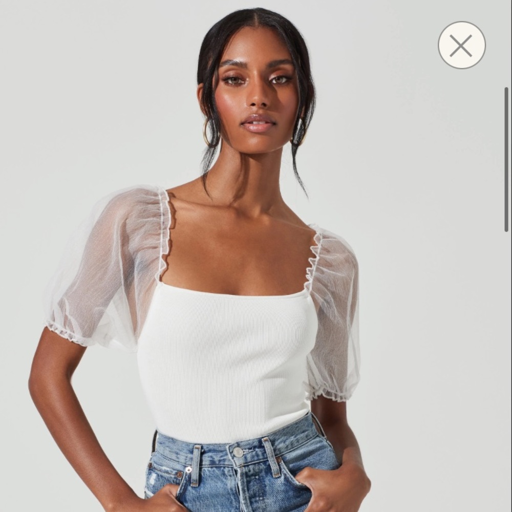 ASTR Darling Sheer Puff Sleeve Blouse, White, XS, never worn